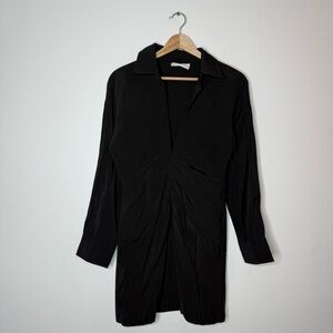 SOLAI THE LABEL Ruched Gatherer Front Collared Longsleeve mini dress black small
